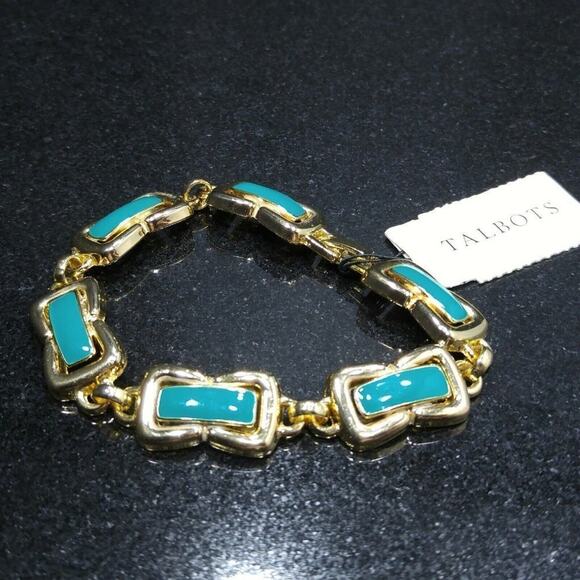 Talbot's Teal Green Enamel Gold Tone Link Bracelet, New With Tags, 7 1/4 Inches - Picture 8 of 8